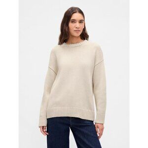 Gap Ivory Knit Crewneck Overrsized Sweater M Cotton Womens Casual Pullover